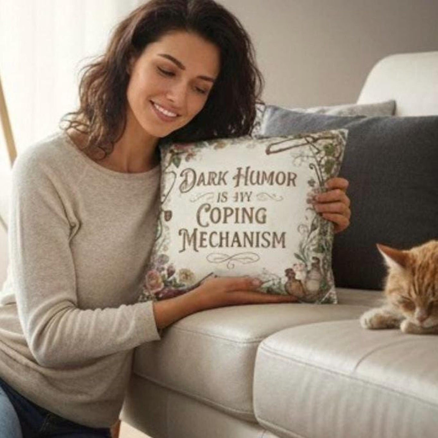 Dark Humor Is My Coping Mechanism – Funny Quote Pillow Cover