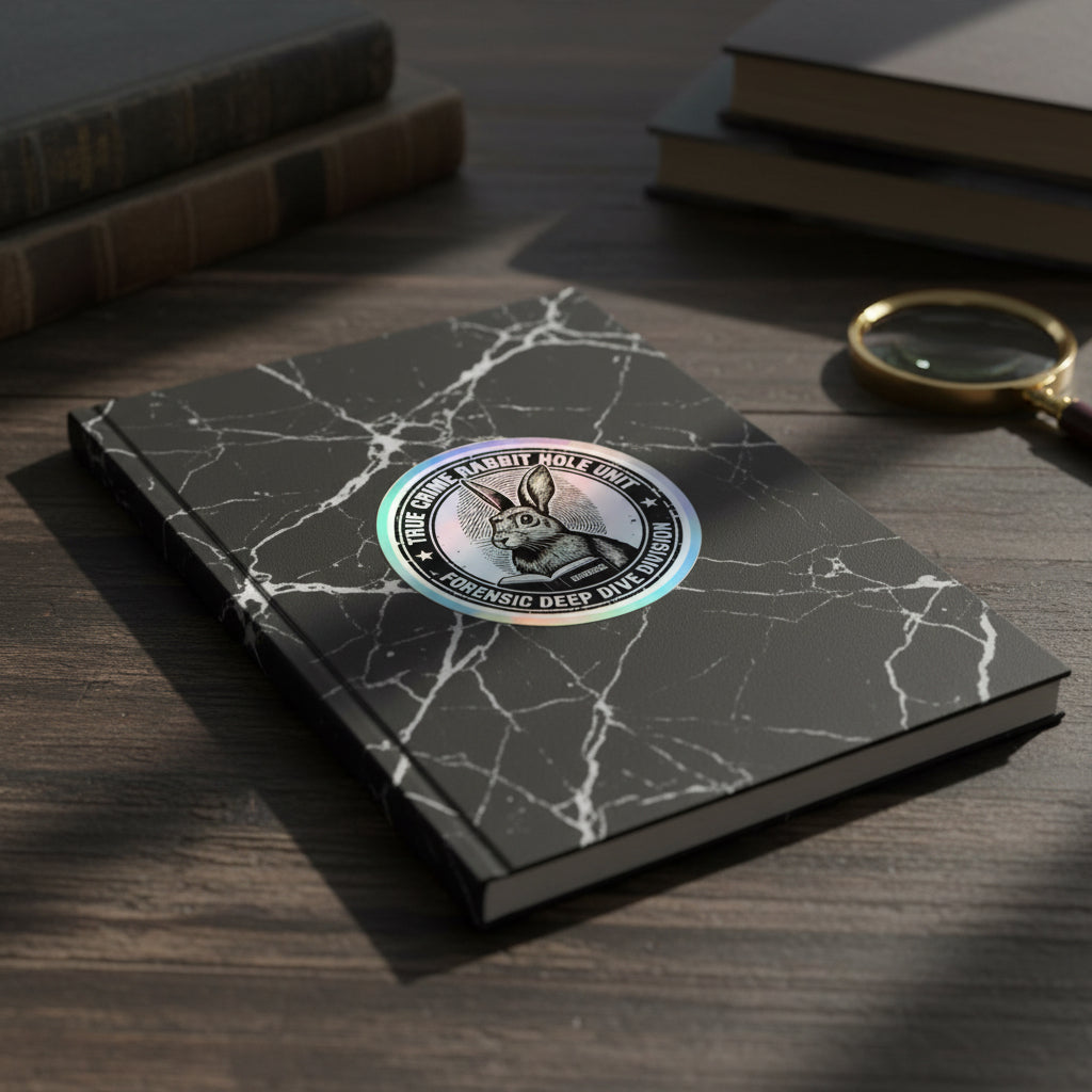 True Crime Rabbit Hole Dye Cut Stickers for Conspiracy Theorists and Documentary Lovers, Evidence Book Rabbit Sticker