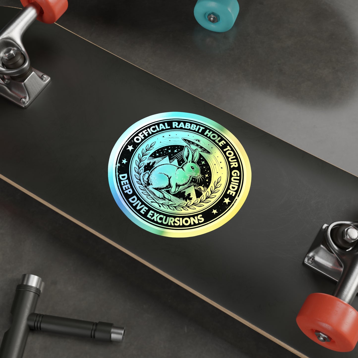 Holographic Stickers, Conspiracy Theory Rabbit Hole Tour Guide Deep Dive Vision, Pyramids UFO Sphinx, Gift for Conspiracists, Alternative