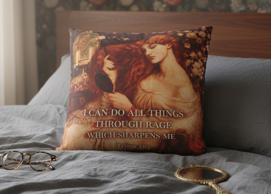 I Can Do All Things Through Rage – Vintage Art Quote Throw Pillow