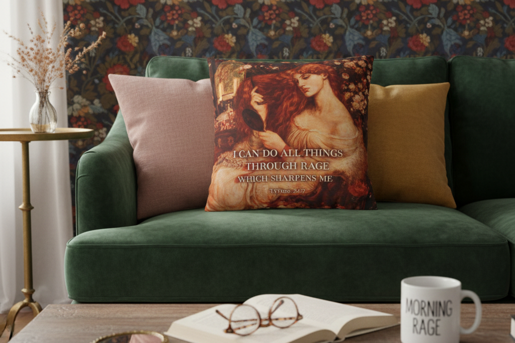 I Can Do All Things Through Rage – Vintage Art Quote Throw Pillow