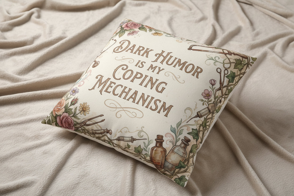 Dark Humor Is My Coping Mechanism – Funny Quote Pillow Cover