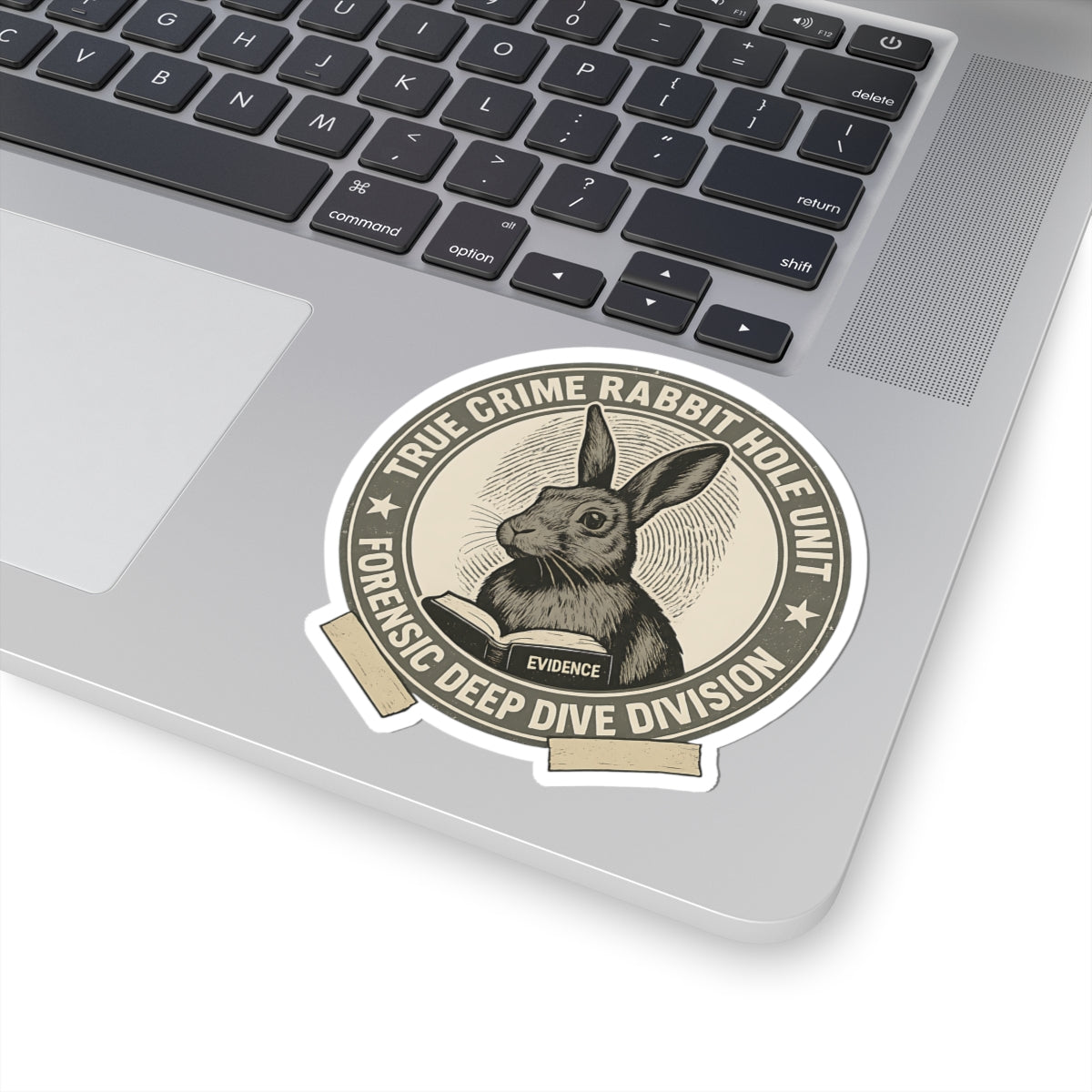 True Crime Bunny Sticker / Rabbit Hole Unit Badge Decal / Forensic Deep Dive Division Kiss Cut Vinyl Sticker