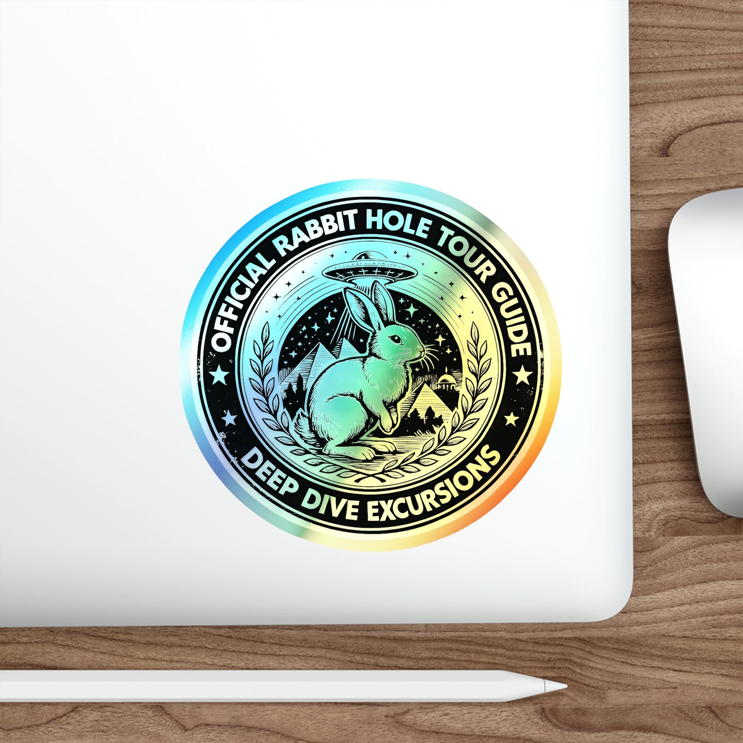Holographic Stickers, Conspiracy Theory Rabbit Hole Tour Guide Deep Dive Vision, Pyramids UFO Sphinx, Gift for Conspiracists, Alternative
