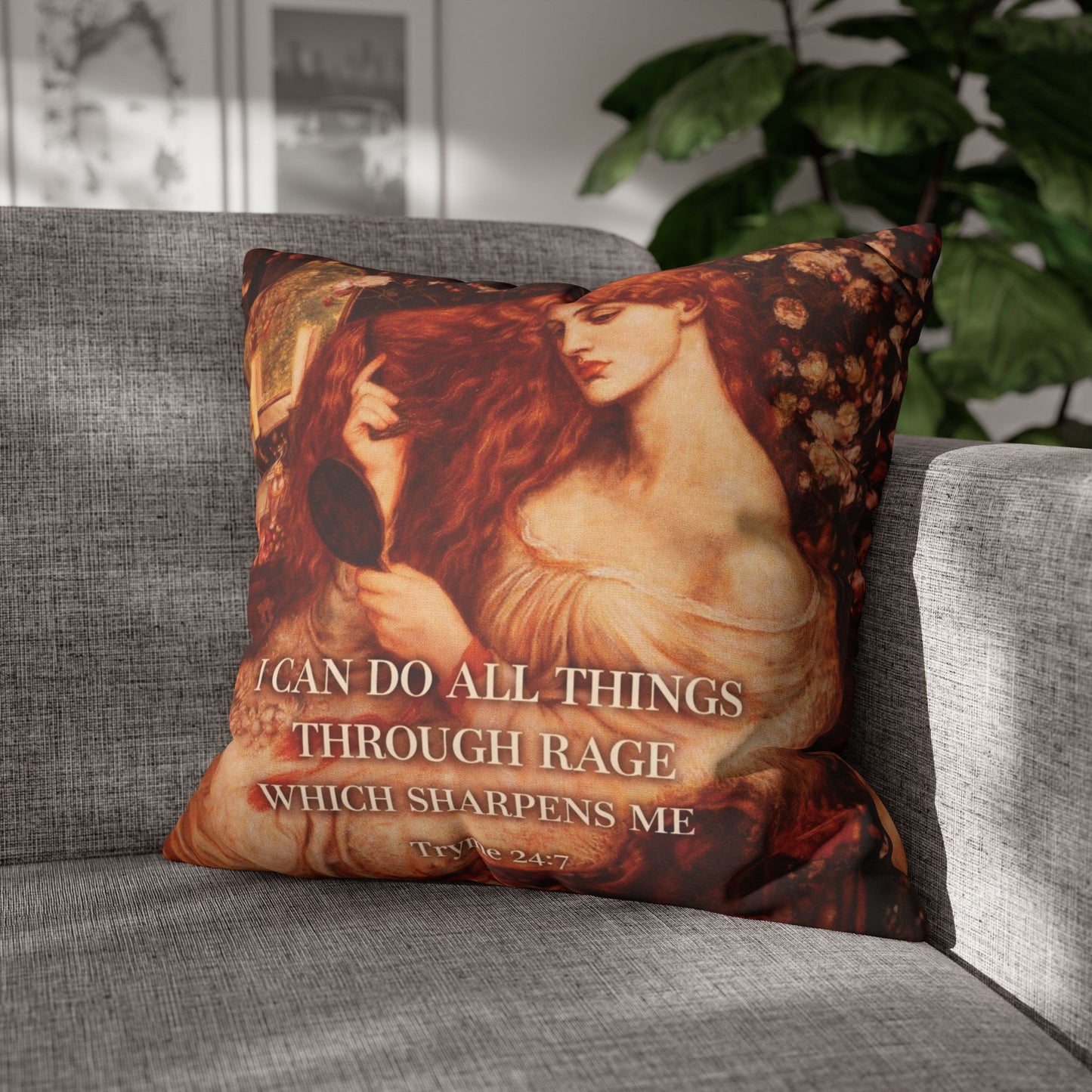I Can Do All Things Through Rage – Vintage Art Quote Throw Pillow