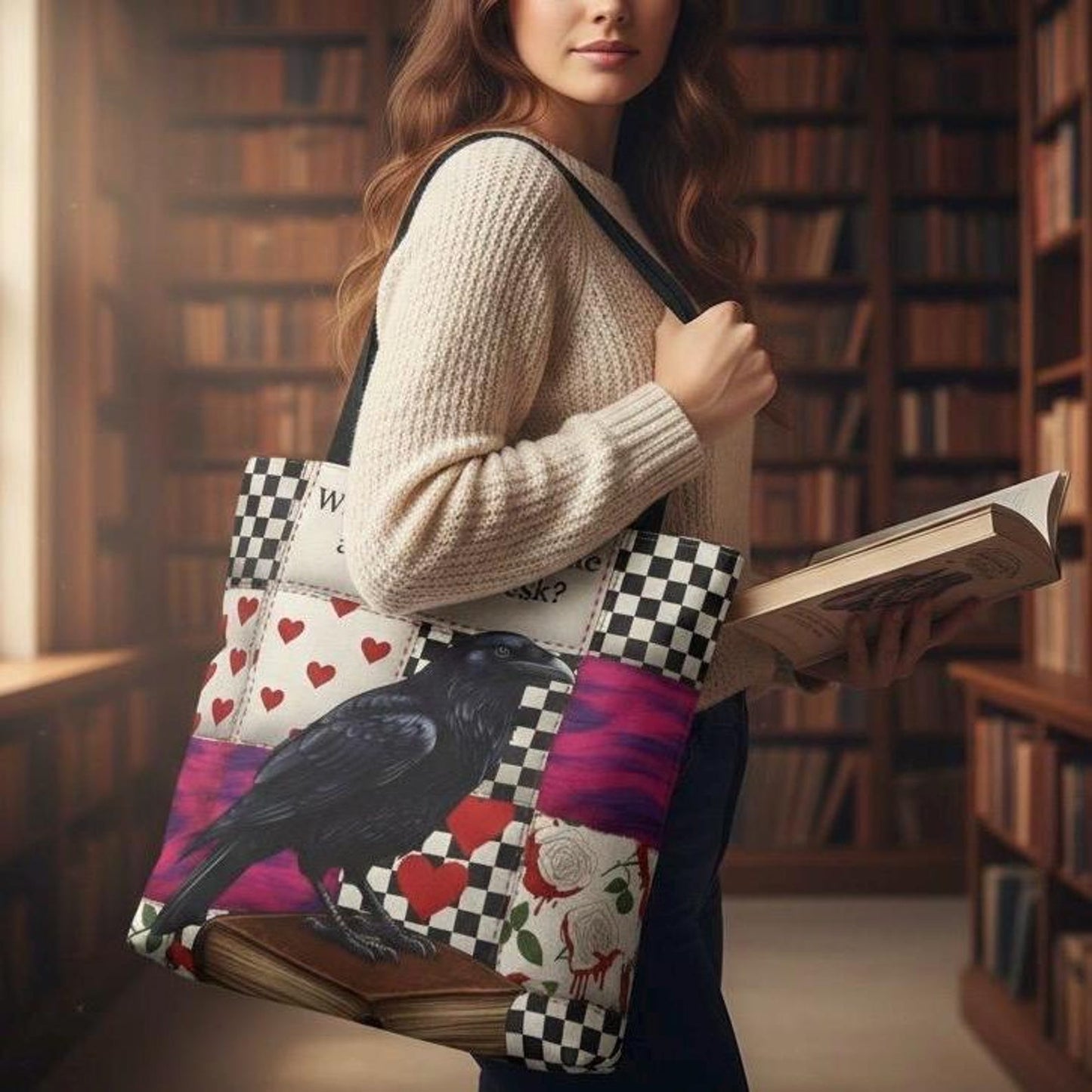 Alice Adventure Raven Book Tote