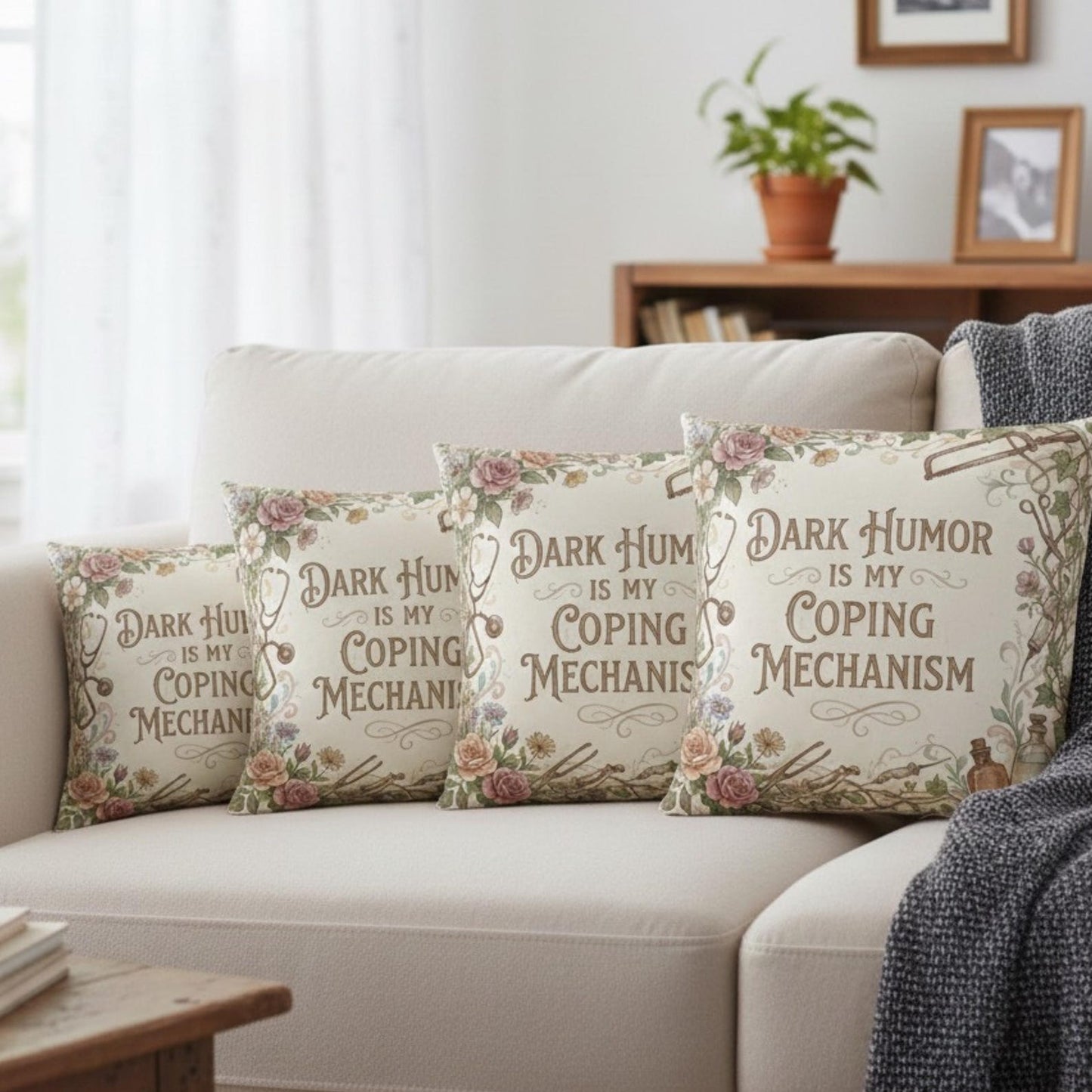 Dark Humor Is My Coping Mechanism – Funny Quote Pillow Cover