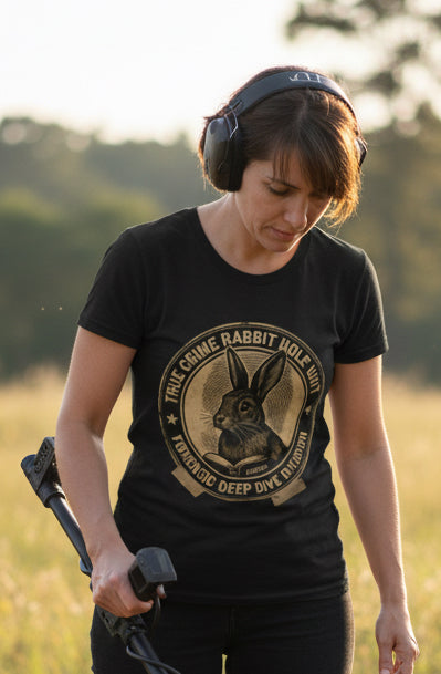 Black True Crime Bunny Vintage Badge – Forensic Rabbit Graphic T-Shirt