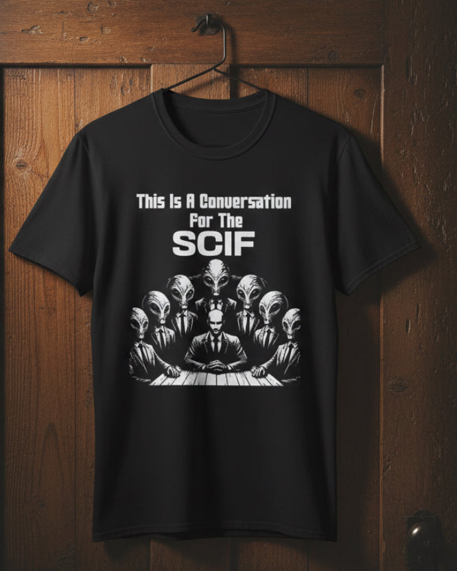 Funny UAP Disclosure SCIF Graphic T-Shirt – Classified Humor Tee