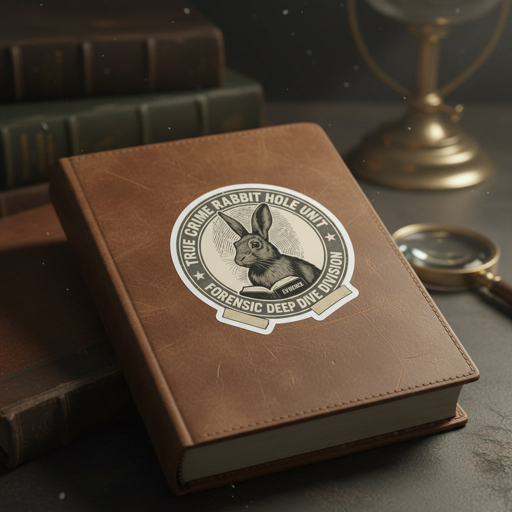 True Crime Bunny Sticker / Rabbit Hole Unit Badge Decal / Forensic Deep Dive Division Kiss Cut Vinyl Sticker