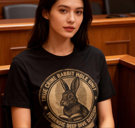 Black True Crime Bunny Vintage Badge – Forensic Rabbit Graphic T-Shirt